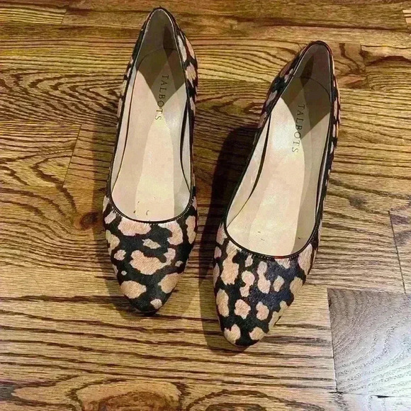 Talbots Genuine Leather Calf Hair Leopard Animal Print Heels Size 7 - Picture 2 of 6